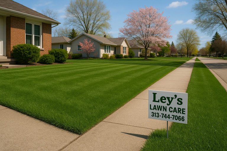 Detroit lawn freshly fertilized and edged by Ley’s Lawn Care